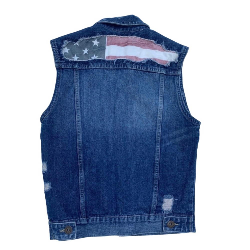 Carbon Women’s Patriotic Distressed Jean Vest Size Small